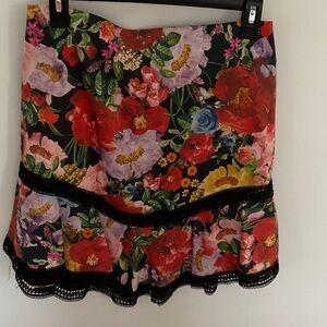 Alice + Olivia Black Floral Mini Skirt